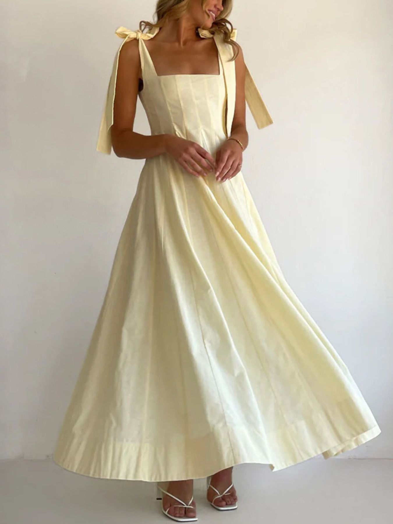 Women’s Tie-Front Maxi Dress – Sleeveless Full-Length Polyester Evening Dress