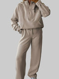 Women’s Two-Piece Drawstring Lounge Set – Casual Zipper Top & Wide Leg Pants Set with Pockets
