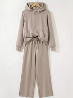 Women’s Two-Piece Drawstring Lounge Set – Casual Zipper Top & Wide Leg Pants Set with Pockets