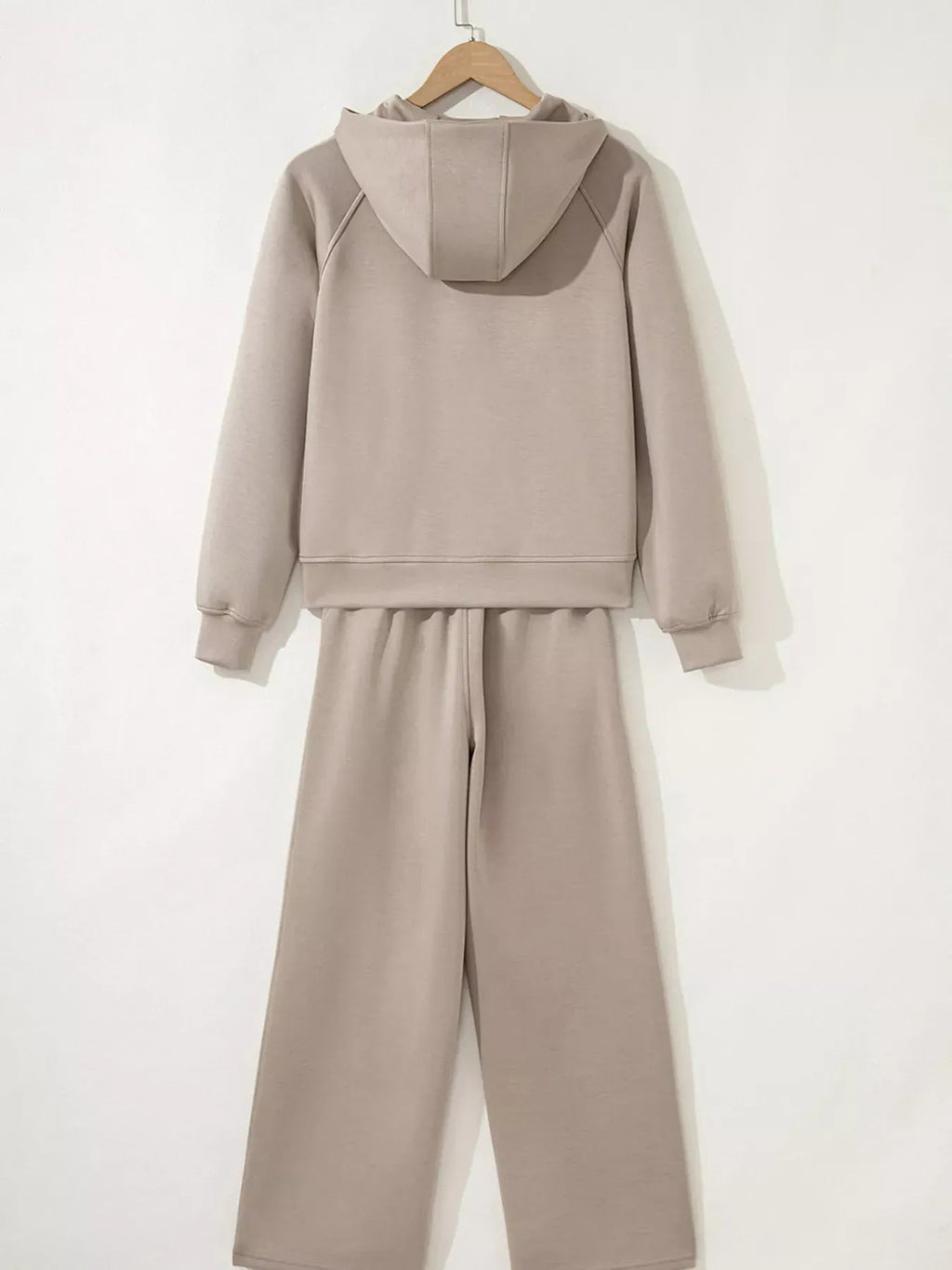 Women’s Two-Piece Drawstring Lounge Set – Casual Zipper Top & Wide Leg Pants Set with Pockets