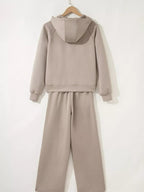 Women’s Two-Piece Drawstring Lounge Set – Casual Zipper Top & Wide Leg Pants Set with Pockets