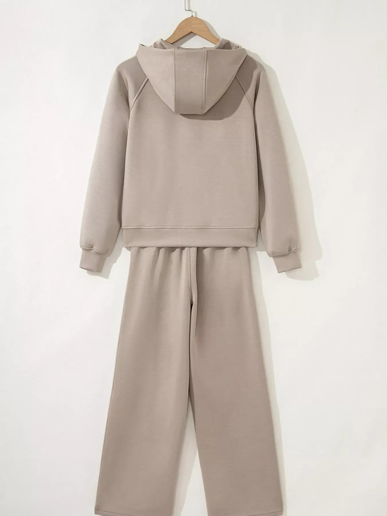 Women’s Two-Piece Drawstring Lounge Set – Casual Zipper Top & Wide Leg Pants Set with Pockets