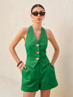 Women’s Linen Blend Sleeveless Top — Cotton Linen Viscose Regular Fit Metal Detail Pocket Casual Work Vacation Blouse