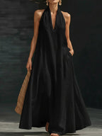 Women’s Cotton Linen Maxi Shirt Dress – Pocketed Button-Front Summer Dress