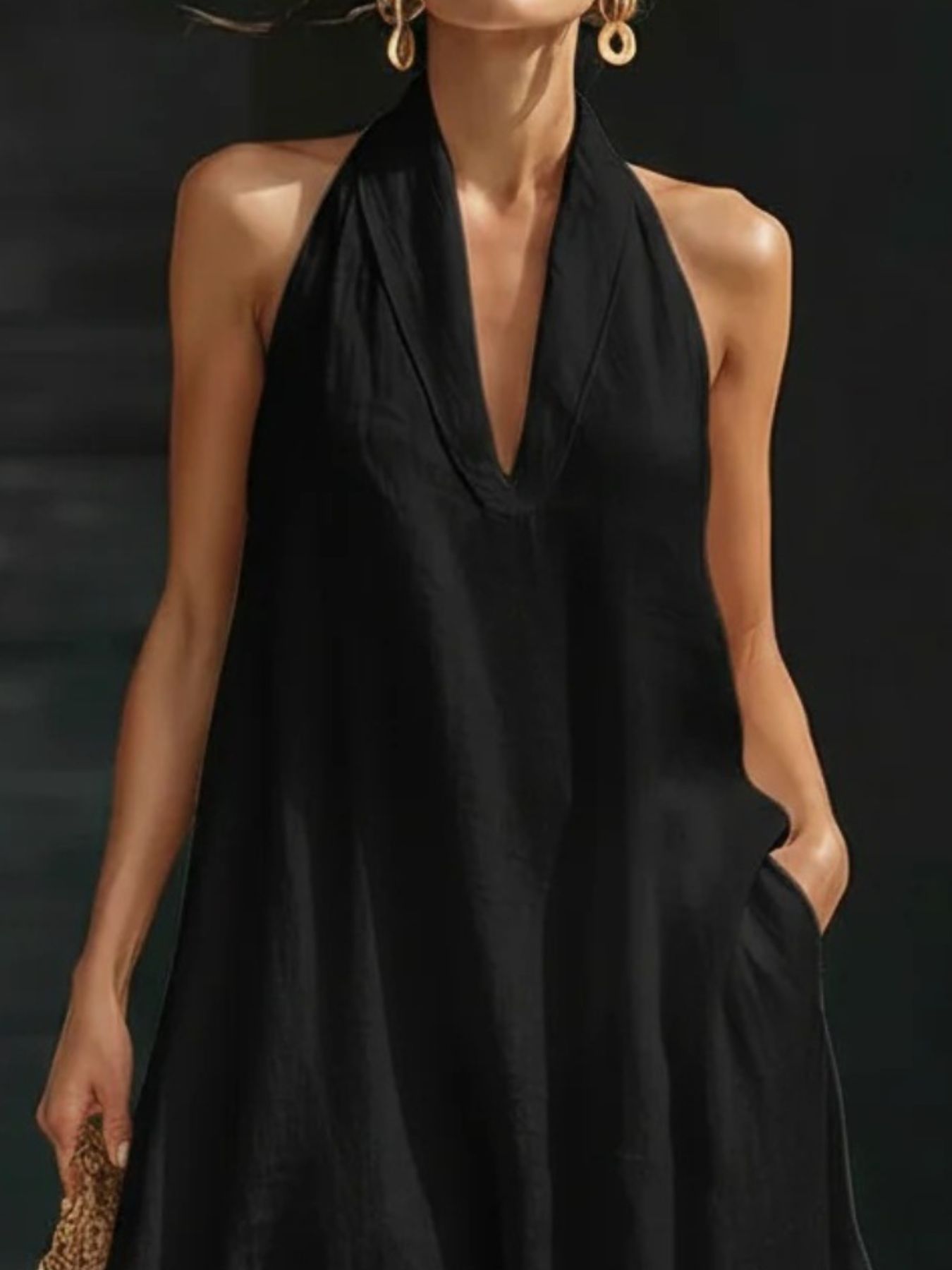 Women’s Cotton Linen Maxi Shirt Dress – Pocketed Button-Front Summer Dress