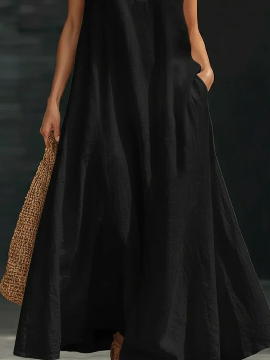 Women’s Cotton Linen Maxi Shirt Dress – Pocketed Button-Front Summer Dress
