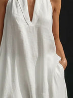 Women’s Cotton Linen Maxi Shirt Dress – Pocketed Button-Front Summer Dress