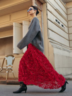 Women’s Elegant Jacquard Maxi Dress – High Waist Romantic Wedding & Party Long Dress