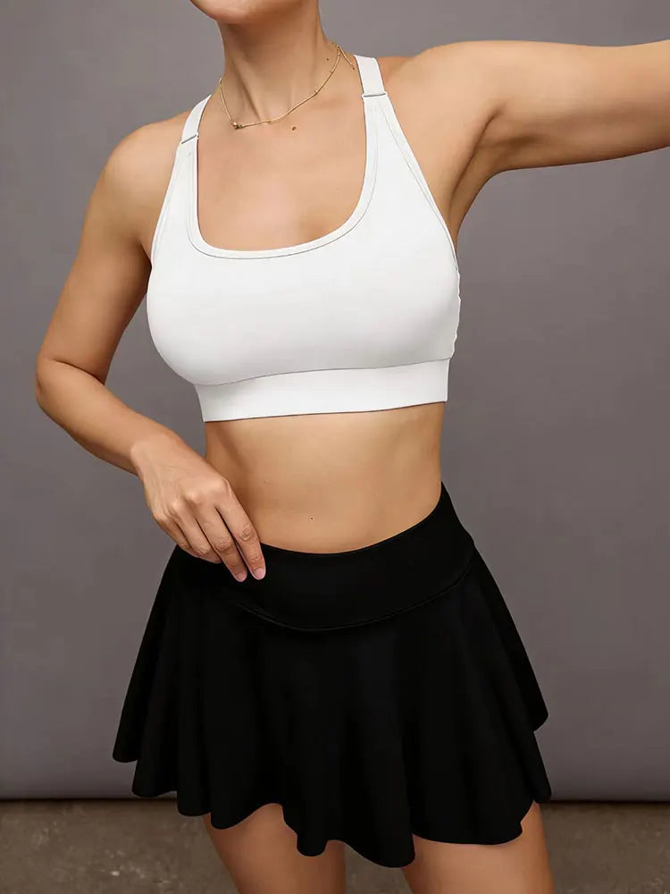 Women’s High Waist Tennis Skort – Quick Dry A-Line Athletic Golf & Running Skirt with Built-In Shorts
