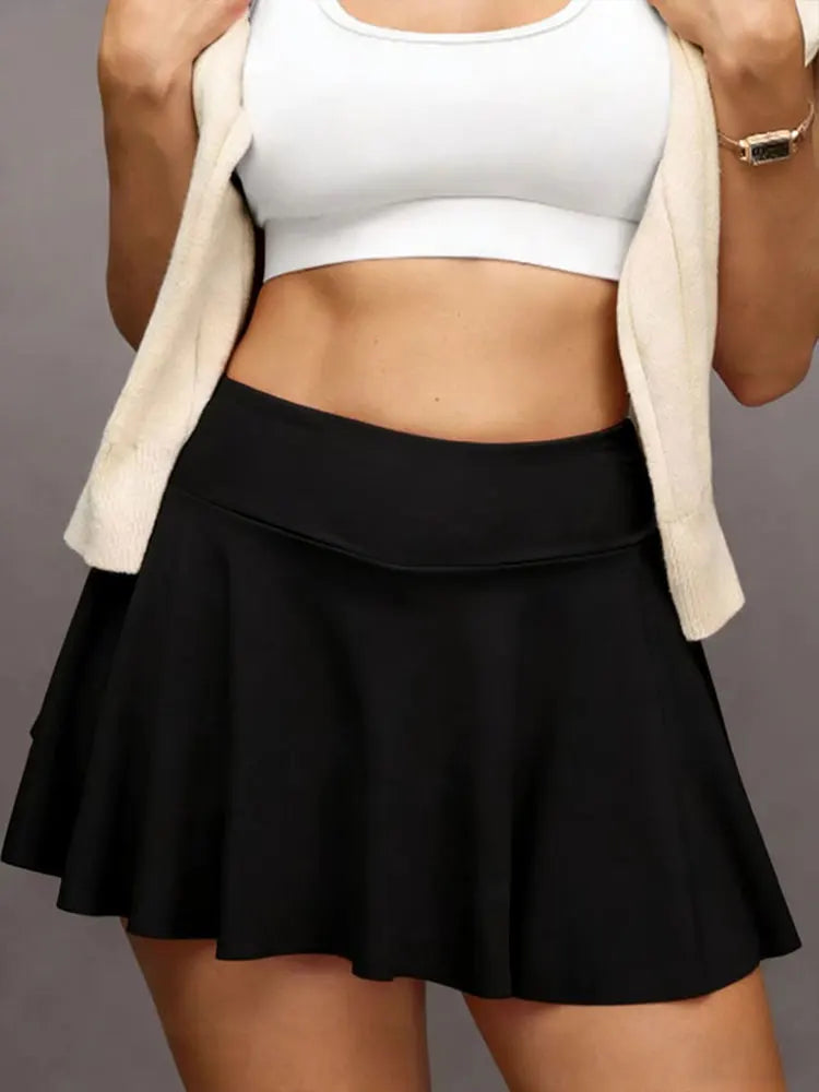 Women’s High Waist Tennis Skort – Quick Dry A-Line Athletic Golf & Running Skirt with Built-In Shorts