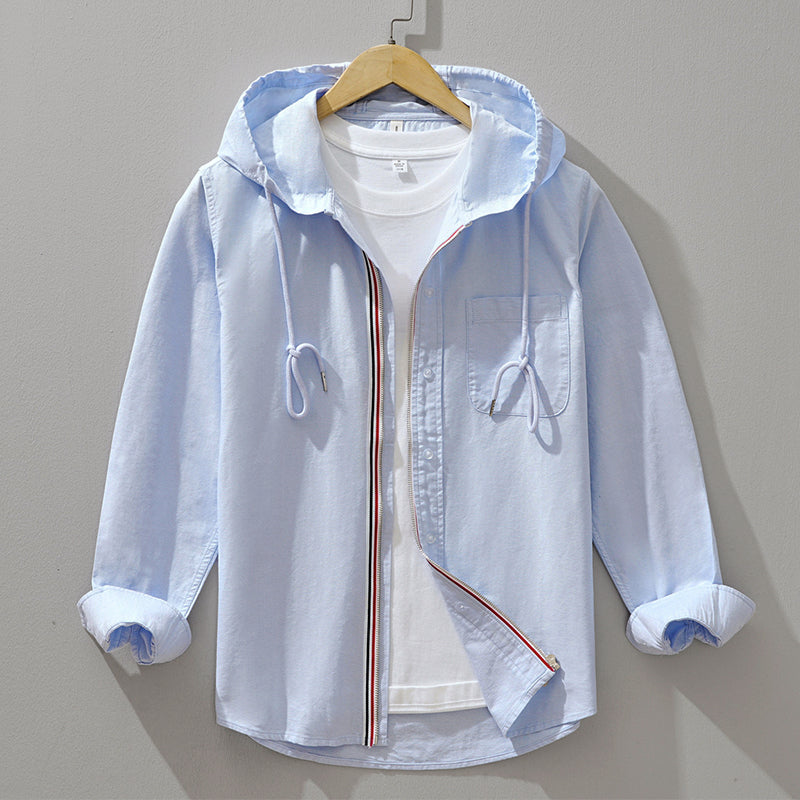 Men’s Hooded Cotton Shirt – Button-Front Casual Layering Essential