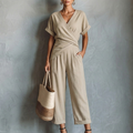 Women’s Minimalist Two-Piece Set – Irregular Short Sleeve Top & Relaxed Matching Pants, Elegant Modern Co-Ord Outfit