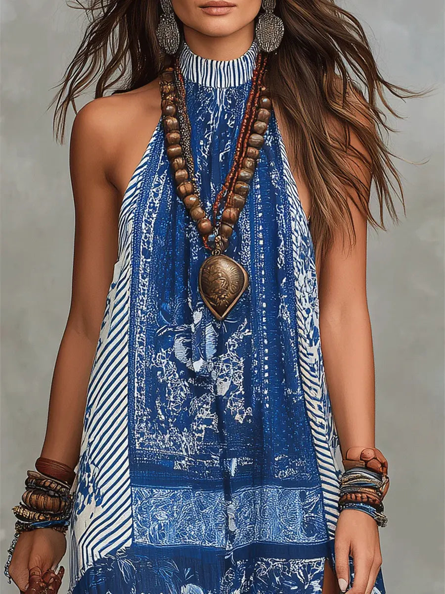 Women’s Isla Patchwork Maxi Dress Flowy Boho Style Lightweight Breathable Summer Long Dress Side Slit Vacation Beach Casual Outfit
