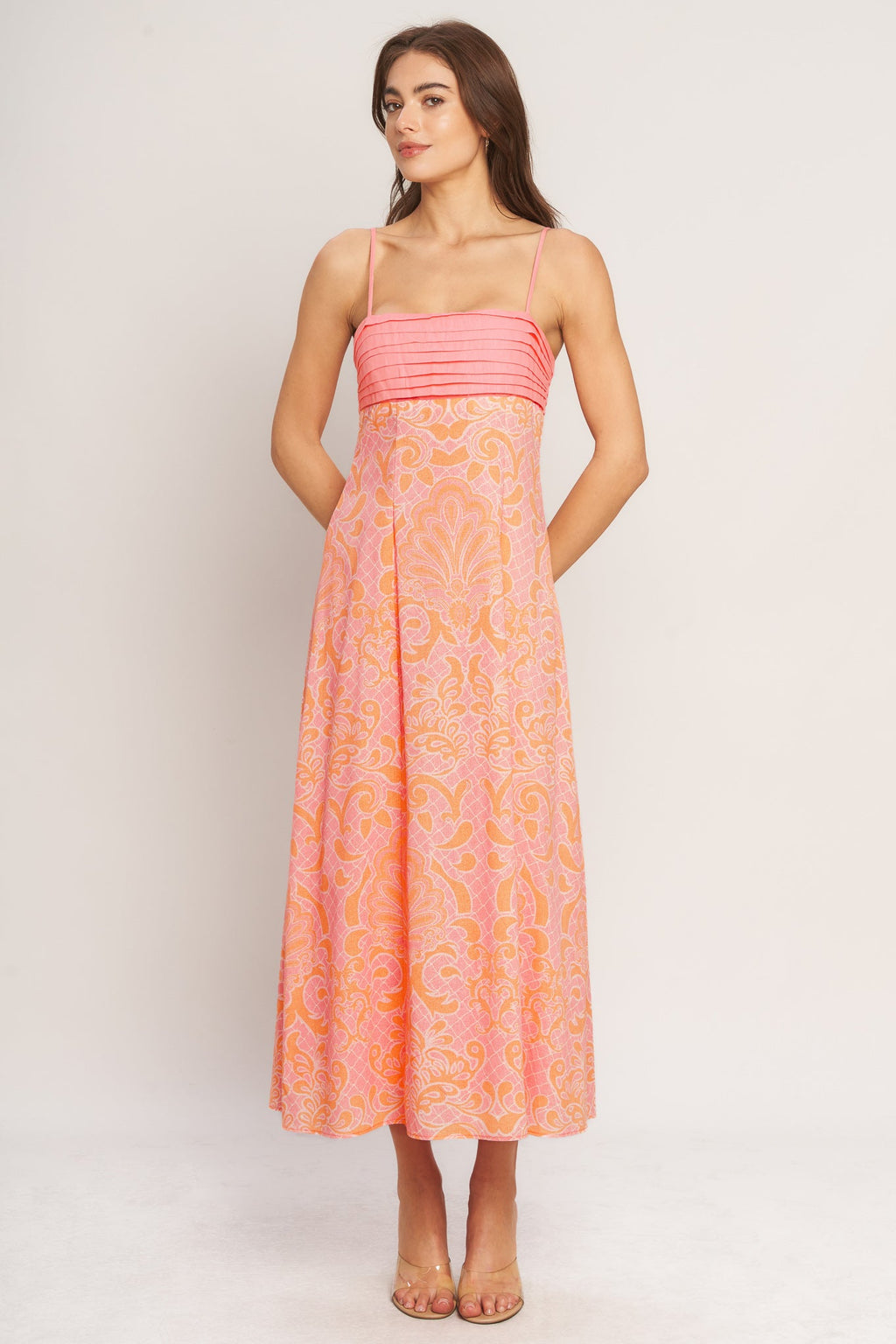 Floral Women's Dress with Pleated Bust & Flowy Skirt