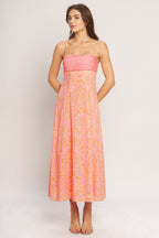 Floral Women's Dress with Pleated Bust & Flowy Skirt