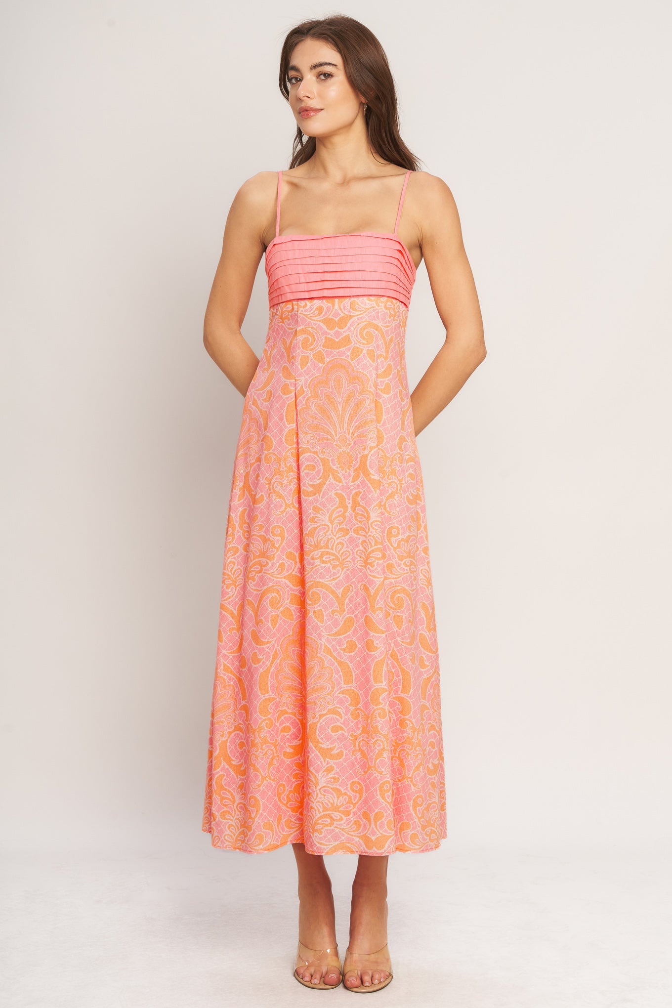 Floral Women's Dress with Pleated Bust & Flowy Skirt