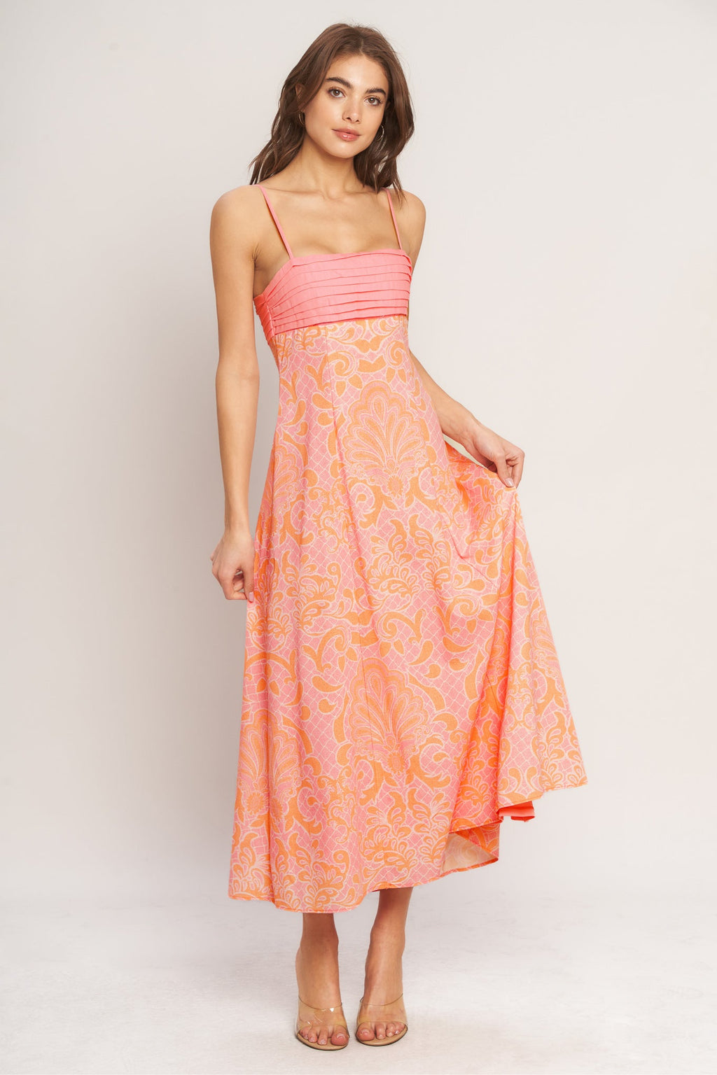 Floral Women's Dress with Pleated Bust & Flowy Skirt