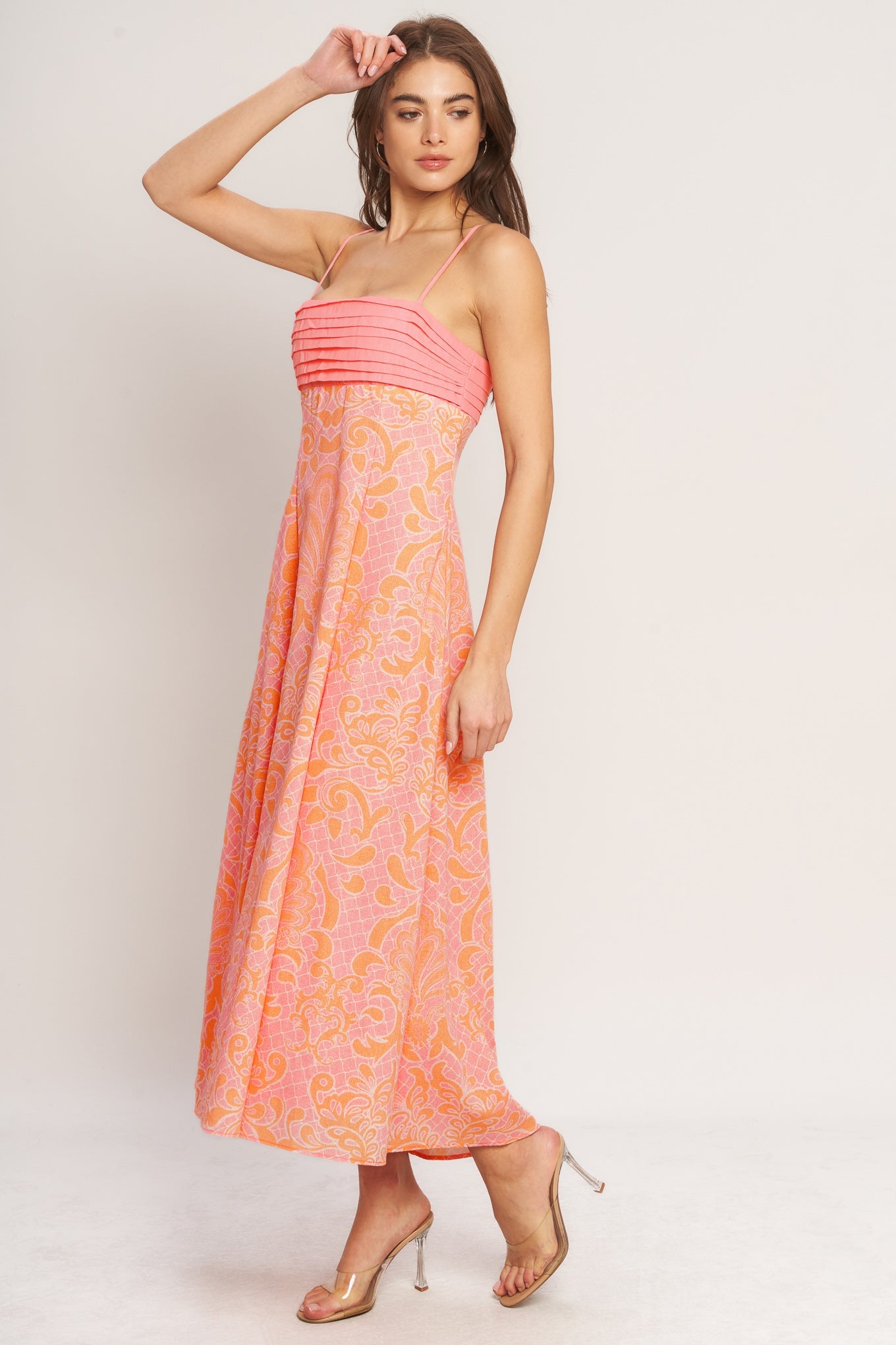 Floral Women's Dress with Pleated Bust & Flowy Skirt