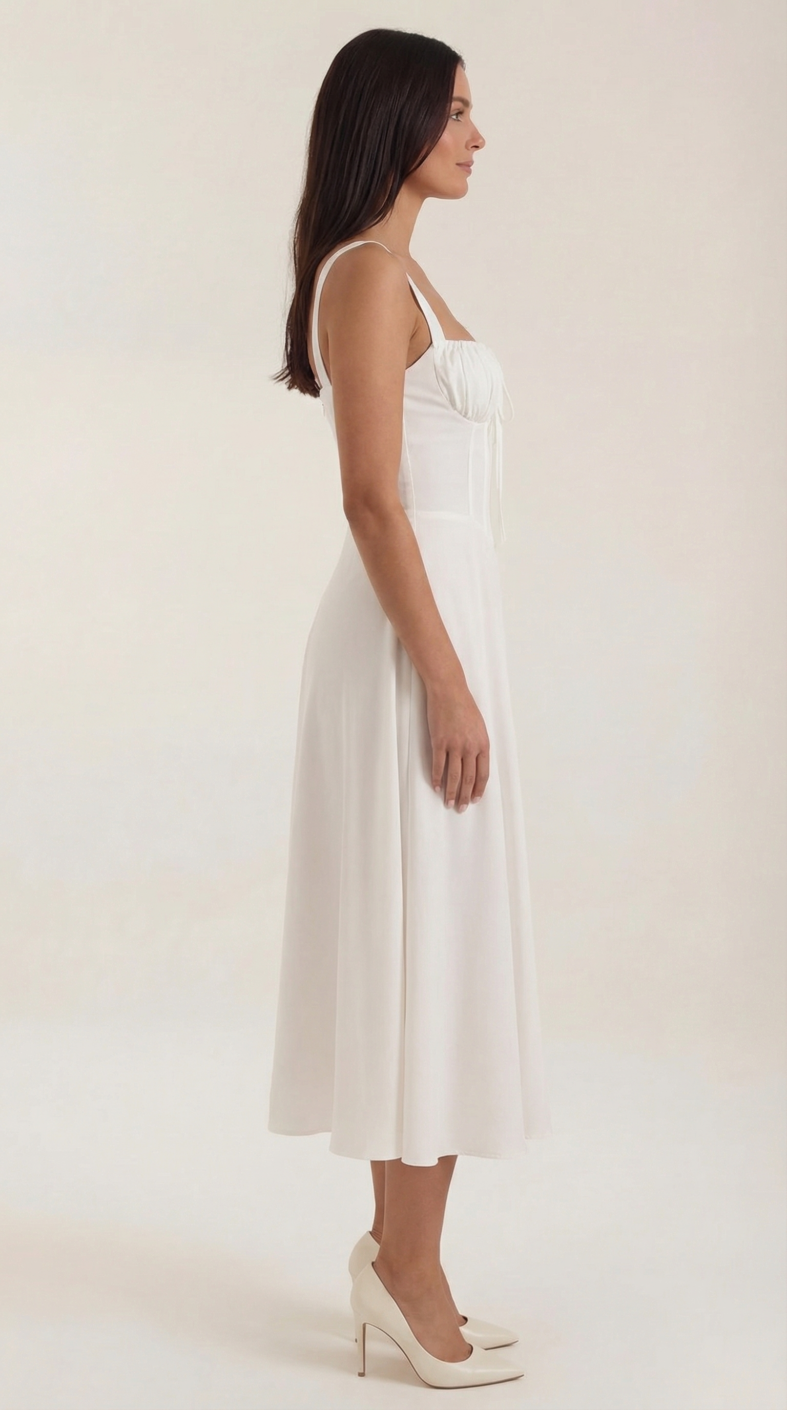 Jade Lace-Up Midi Dress – Sweetheart A-Line Romantic Side Slit Dress
