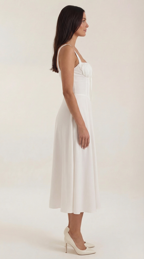 Jade Midikleid zum Schnüren – Romantisches A-Linien-Kleid mit Herzausschnitt und Seitenschlitz