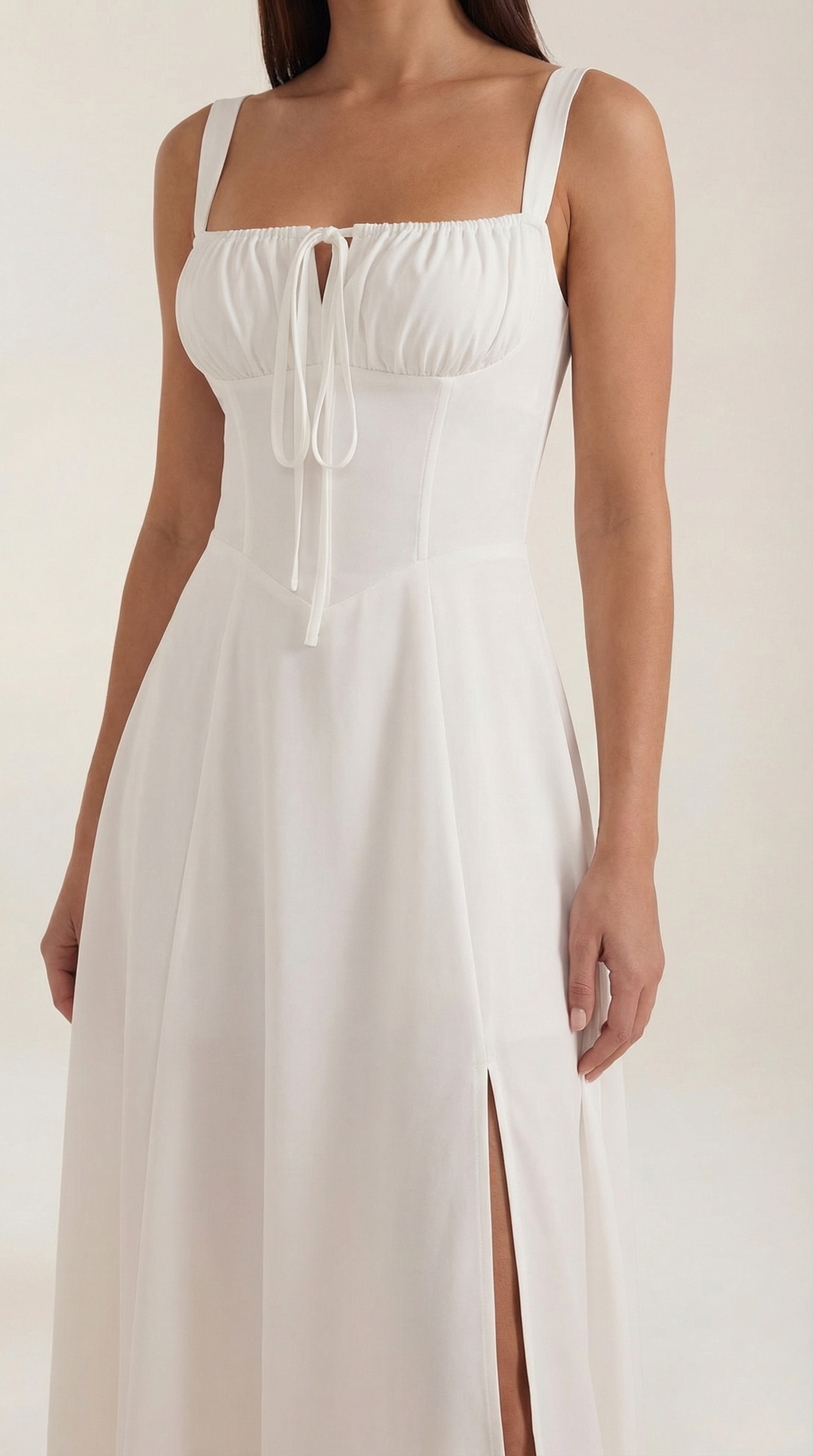 Janice Lace-Up Midi Dress — Women’s Sweetheart A-Line Midi Sundress with Side Slit Summer Romance Dress