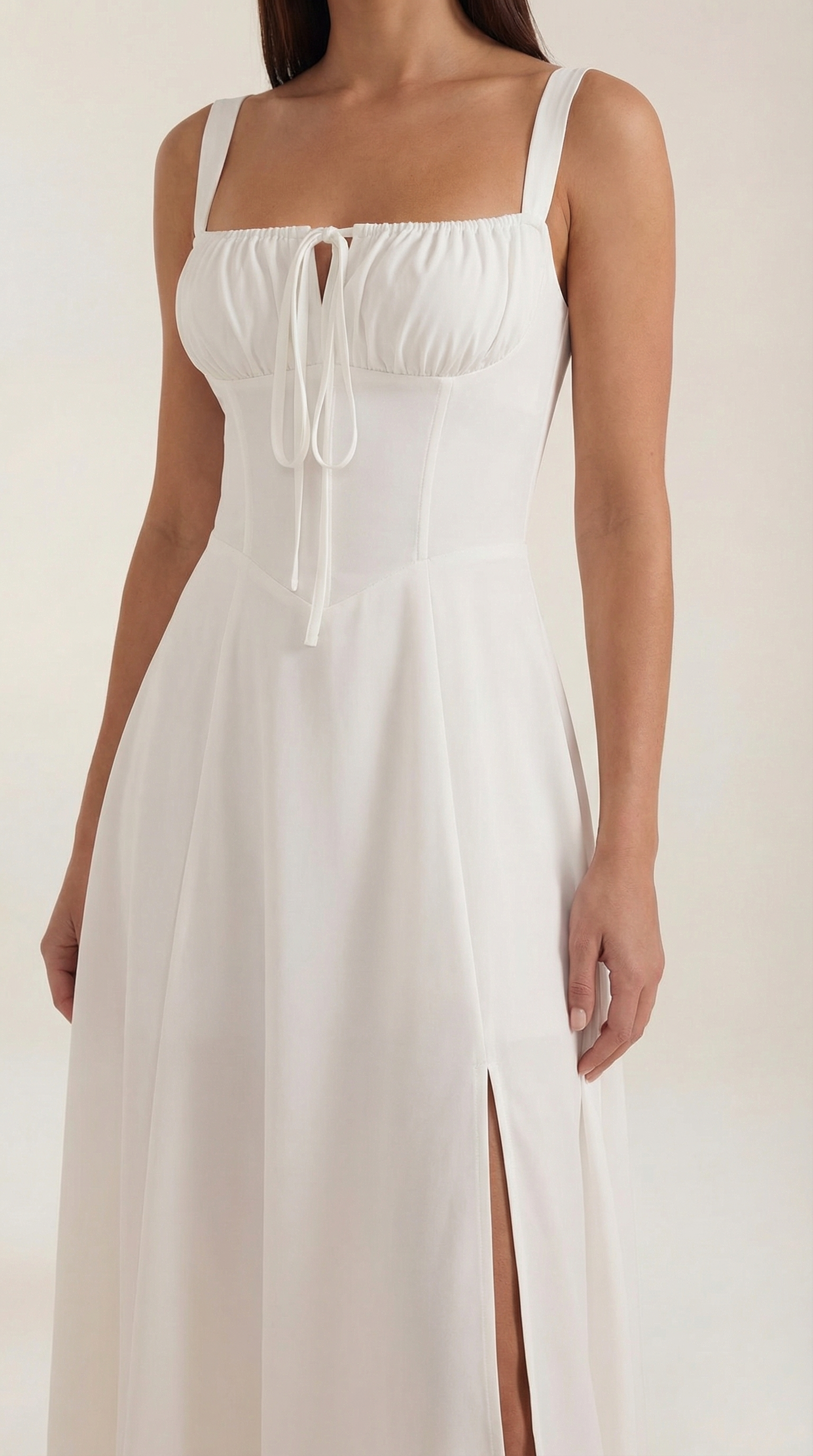 Janice Lace-Up Midi Dress — Women’s Sweetheart A-Line Midi Sundress with Side Slit Summer Romance Dress