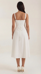 Janice Lace-Up Midi Dress — Women’s Sweetheart A-Line Midi Sundress with Side Slit Summer Romance Dress