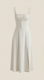 Janice Lace-Up Midi Dress — Women’s Sweetheart A-Line Midi Sundress with Side Slit Summer Romance Dress