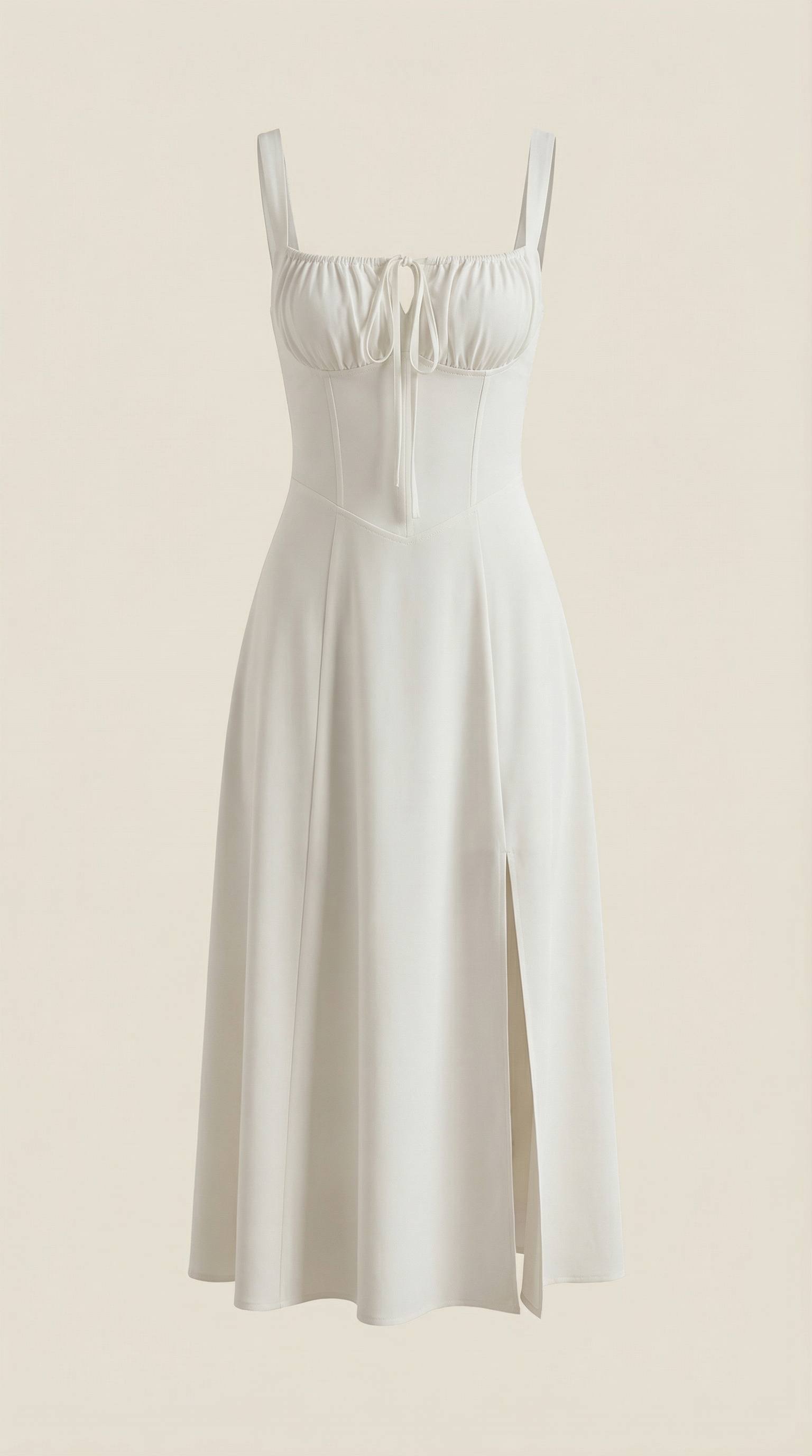 Janice Lace-Up Midi Dress — Women’s Sweetheart A-Line Midi Sundress with Side Slit Summer Romance Dress