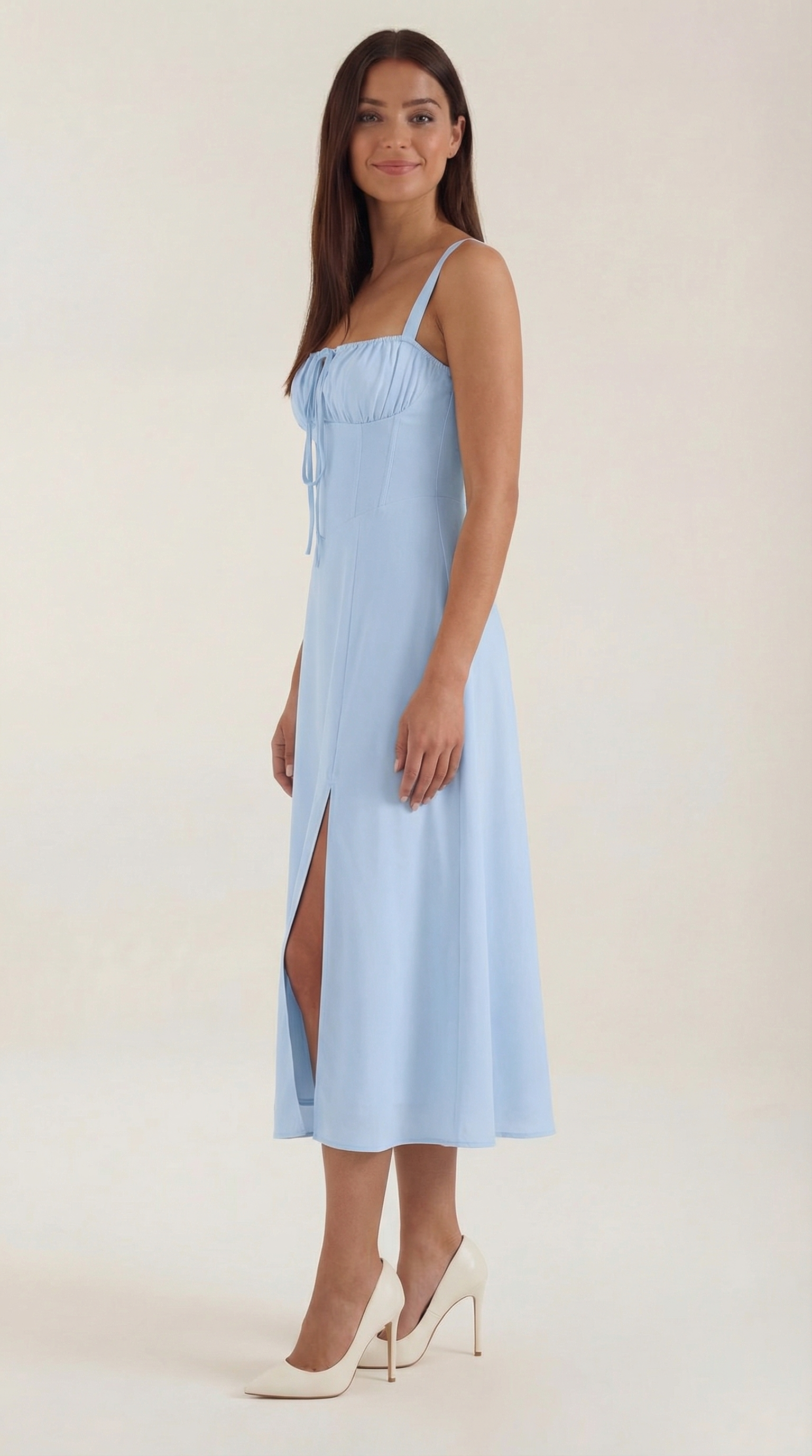 Janice Lace-Up Midi Dress — Women’s Sweetheart A-Line Midi Sundress with Side Slit Summer Romance Dress