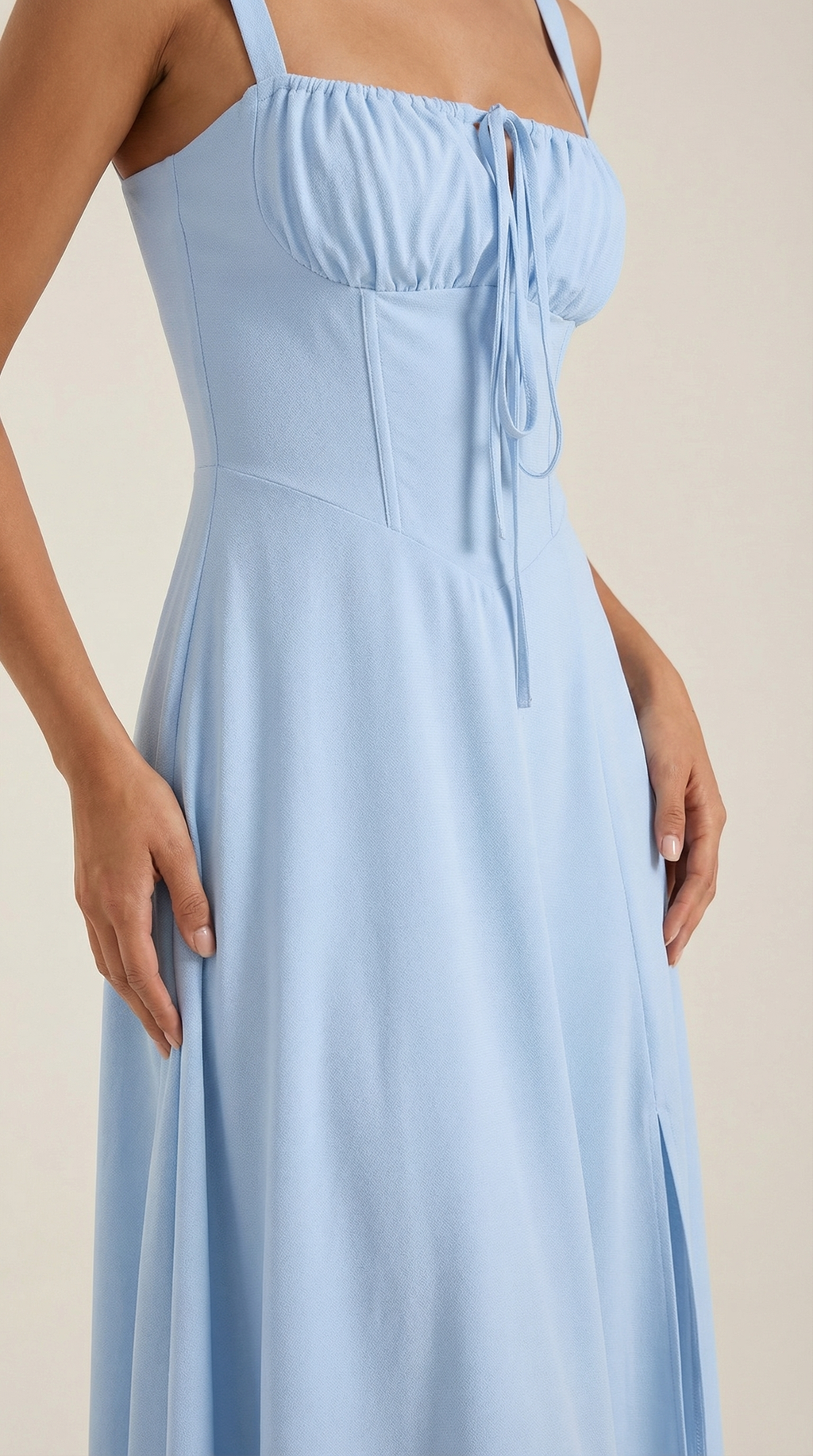 Jade Lace-Up Midi Dress – Sweetheart A-Line Romantic Side Slit Dress