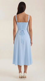 Jade Lace-Up Midi Dress – Sweetheart A-Line Romantic Side Slit Dress