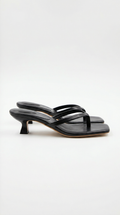 Black Square Toe Thong Kitten Heel Sandals Women's Minimalist Flip Flop Kitten Heels