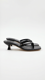 Black Square Toe Thong Kitten Heel Sandals Women's Minimalist Flip Flop Kitten Heels