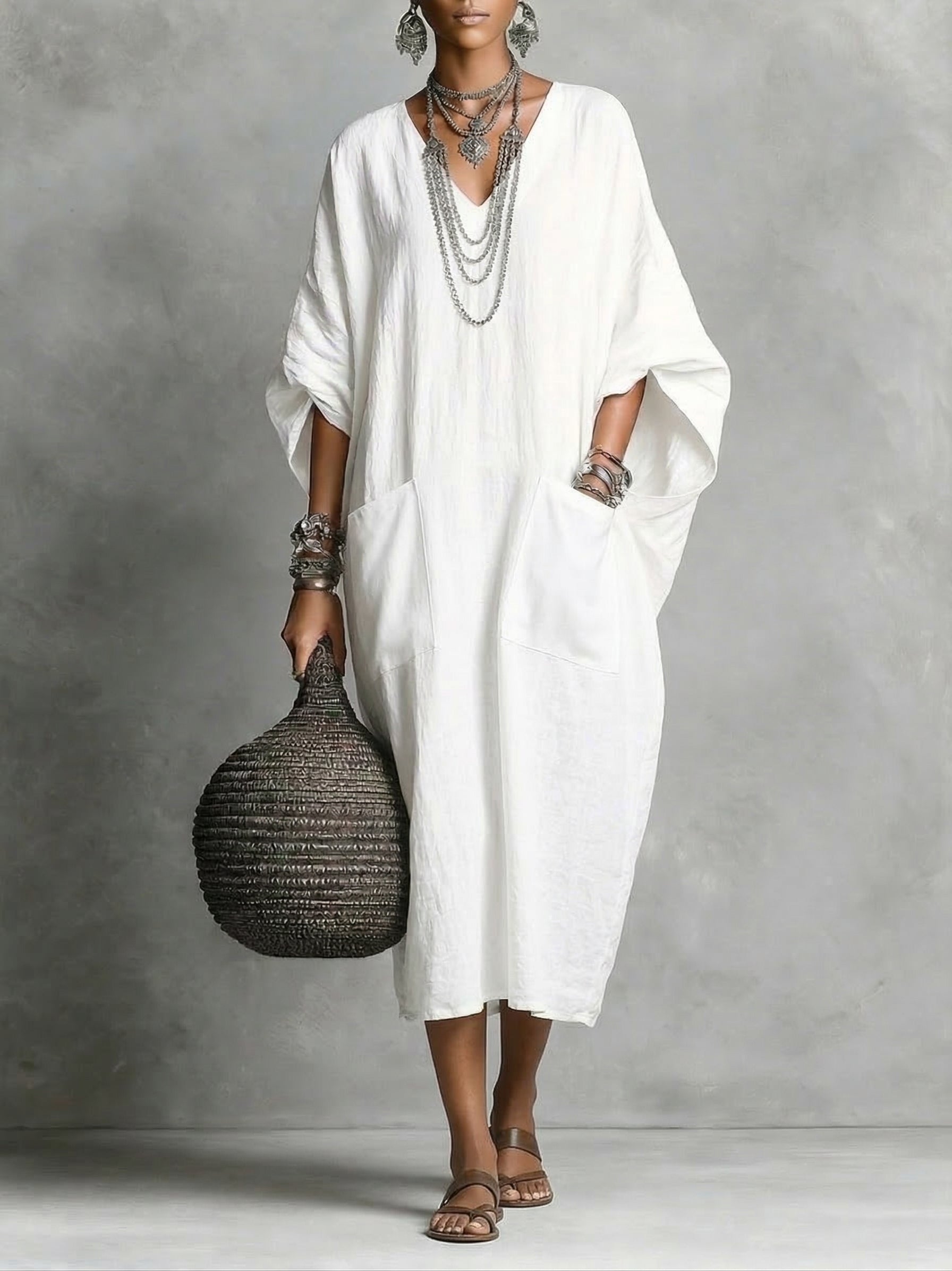 Women’s Kaia Relaxed Kaftan Maxi Dress Loose Fit Flowy Wide Sleeve Lightweight Breathable Boho Beach Resort Casual Summer Long Dress