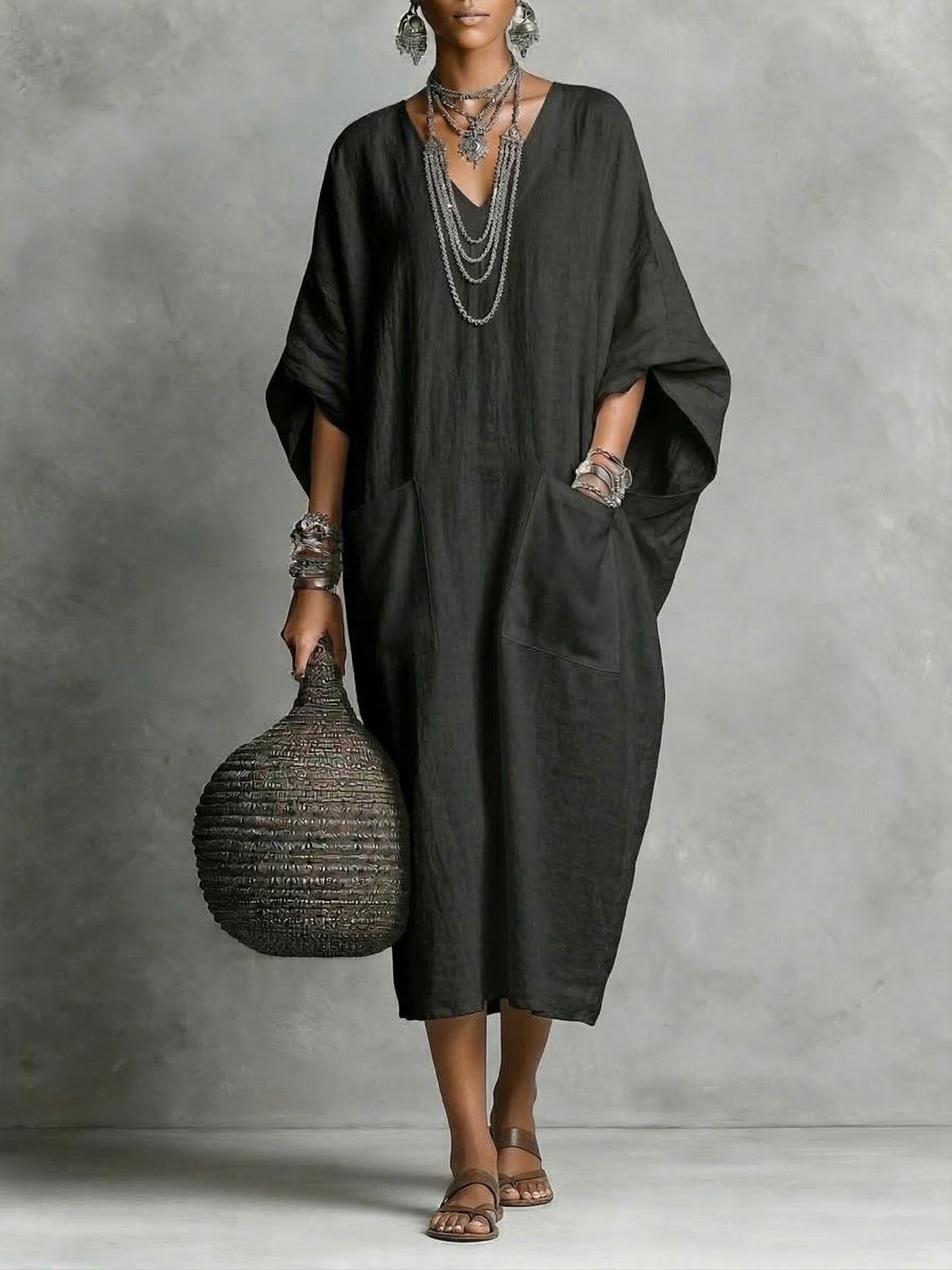 Women’s Kaia Relaxed Kaftan Maxi Dress Loose Fit Flowy Wide Sleeve Lightweight Breathable Boho Beach Resort Casual Summer Long Dress