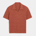Men’s V-Neck Polo Shirt with Johnny Collar – Soft Touch Ribbed Buttonless Polo