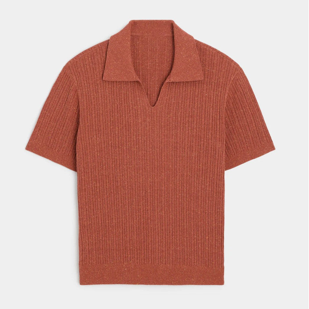 Men’s V-Neck Polo Shirt with Johnny Collar – Soft Touch Ribbed Buttonless Polo
