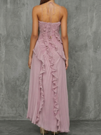 Women’s Lilac Halter Maxi Dress – Draped Asymmetrical Elegant Flowing Gown