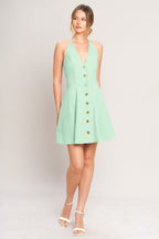 Solid Halter Button-Down Woven Mini Dress