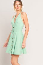 Solid Halter Button-Down Woven Mini Dress