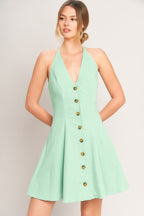 Solid Halter Button-Down Woven Mini Dress