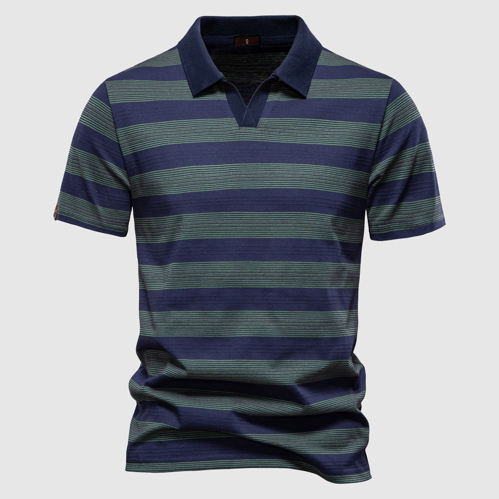 Men's Polo Shirt — Men’s Premium Cotton-Blend Striped Polo, Breathable Casual Chic Top