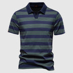 Men's Polo Shirt — Men’s Premium Cotton-Blend Striped Polo, Breathable Casual Chic Top