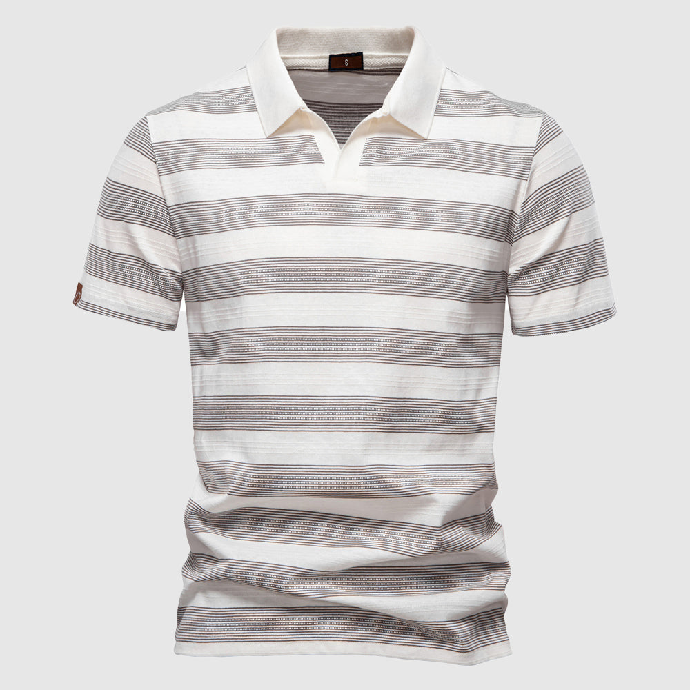 Men's Polo Shirt — Men’s Premium Cotton-Blend Striped Polo, Breathable Casual Chic Top