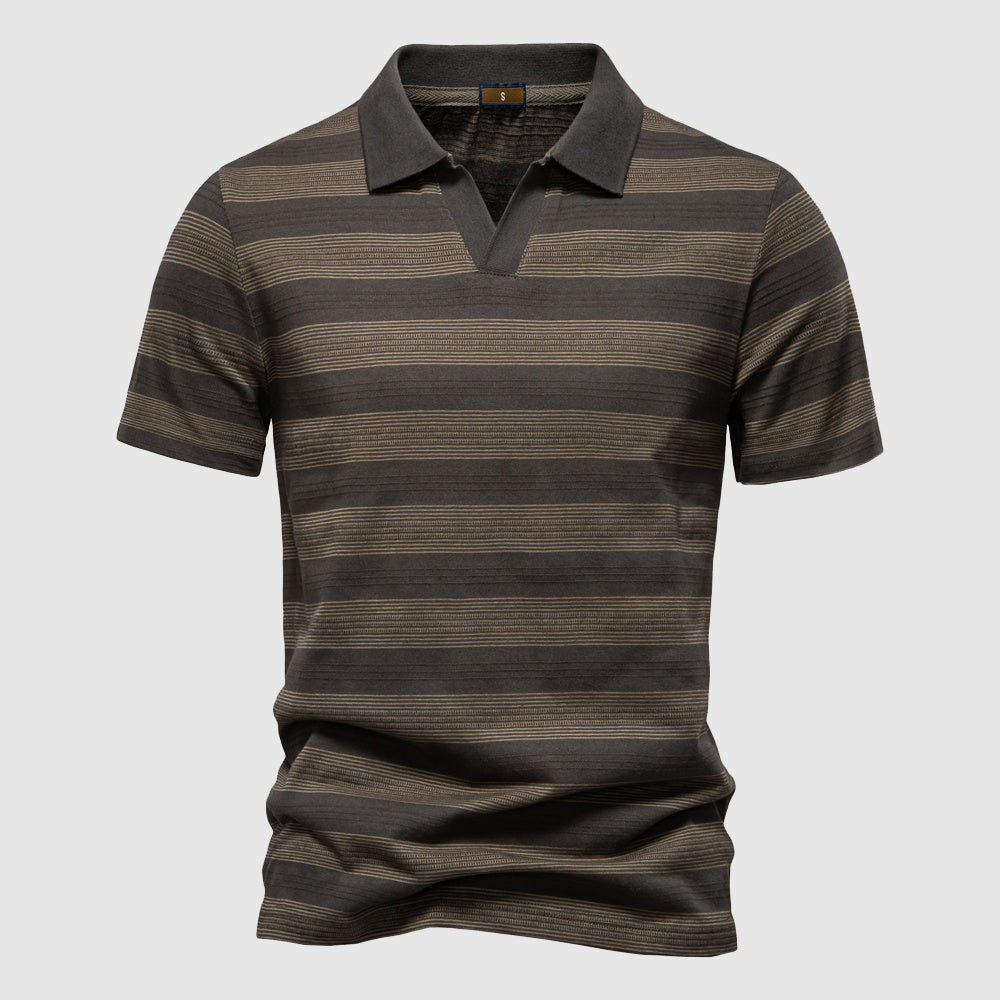 Men's Polo Shirt — Men’s Premium Cotton-Blend Striped Polo, Breathable Casual Chic Top