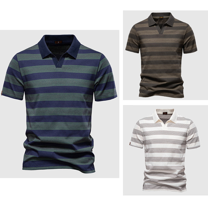 Men's Striped Polo Shirt – Premium Cotton Blend Casual Polo
