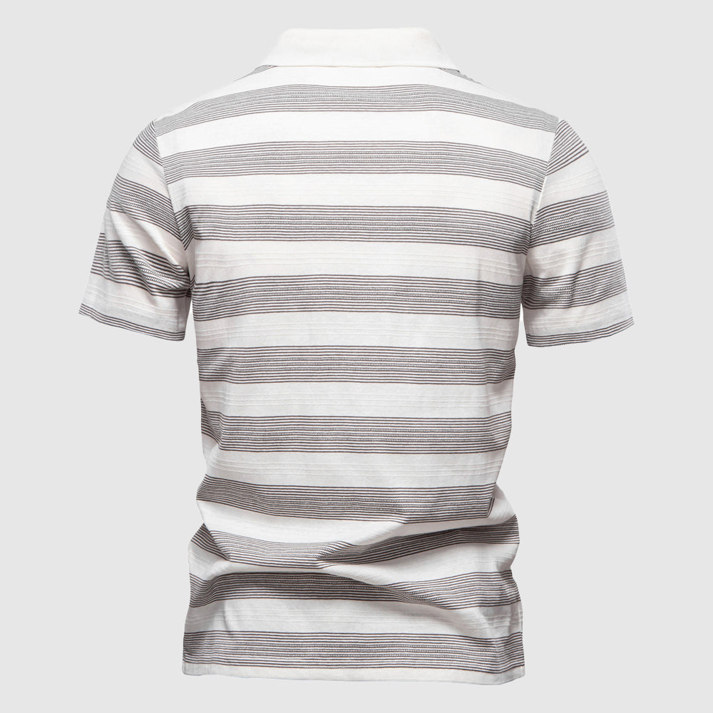 Men's Polo Shirt — Men’s Premium Cotton-Blend Striped Polo, Breathable Casual Chic Top