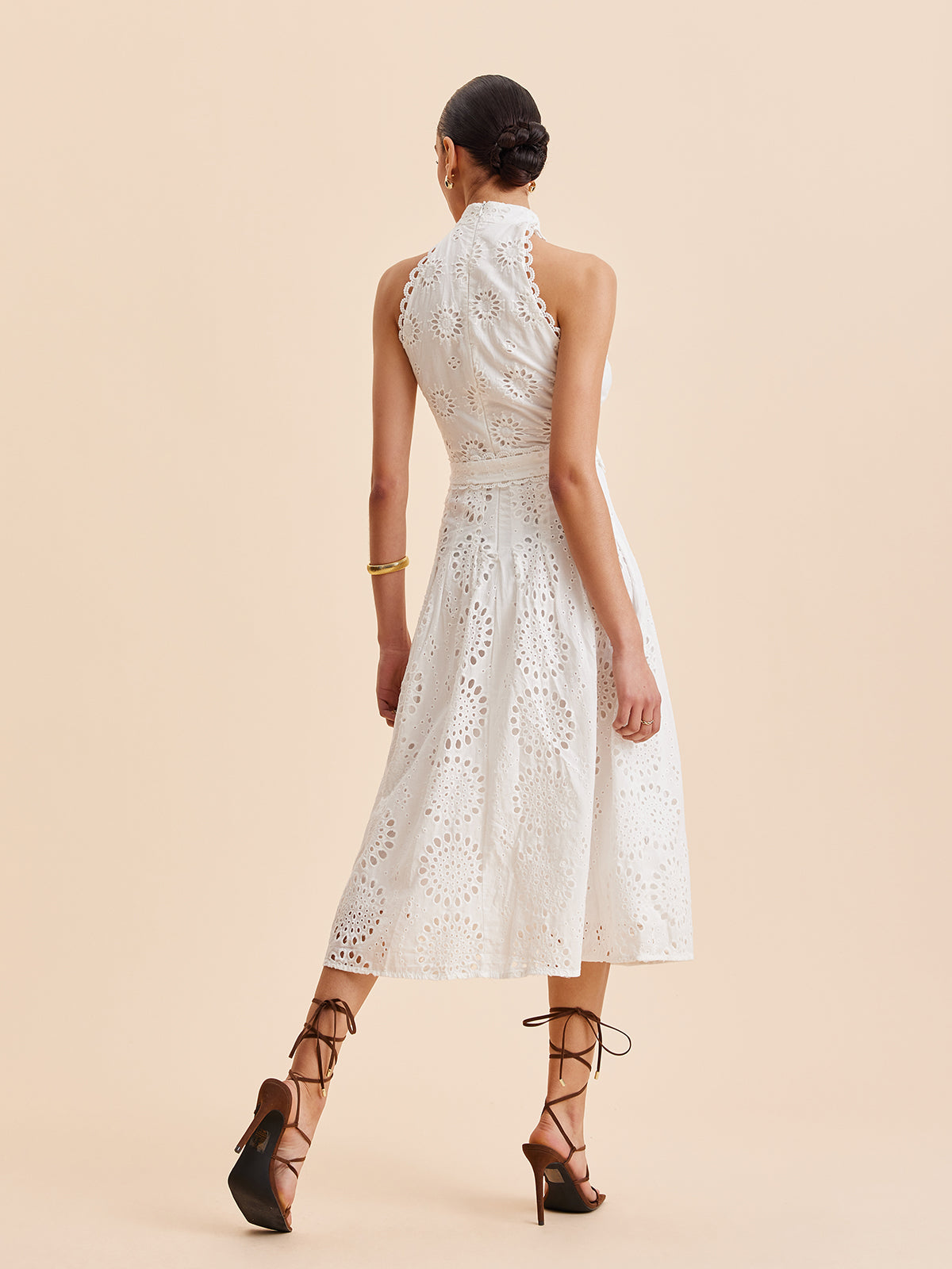 Women’s Embroidered Belted Mock Neck Maxi Dress – Cotton Blend Elegant Work & Vacation Dress