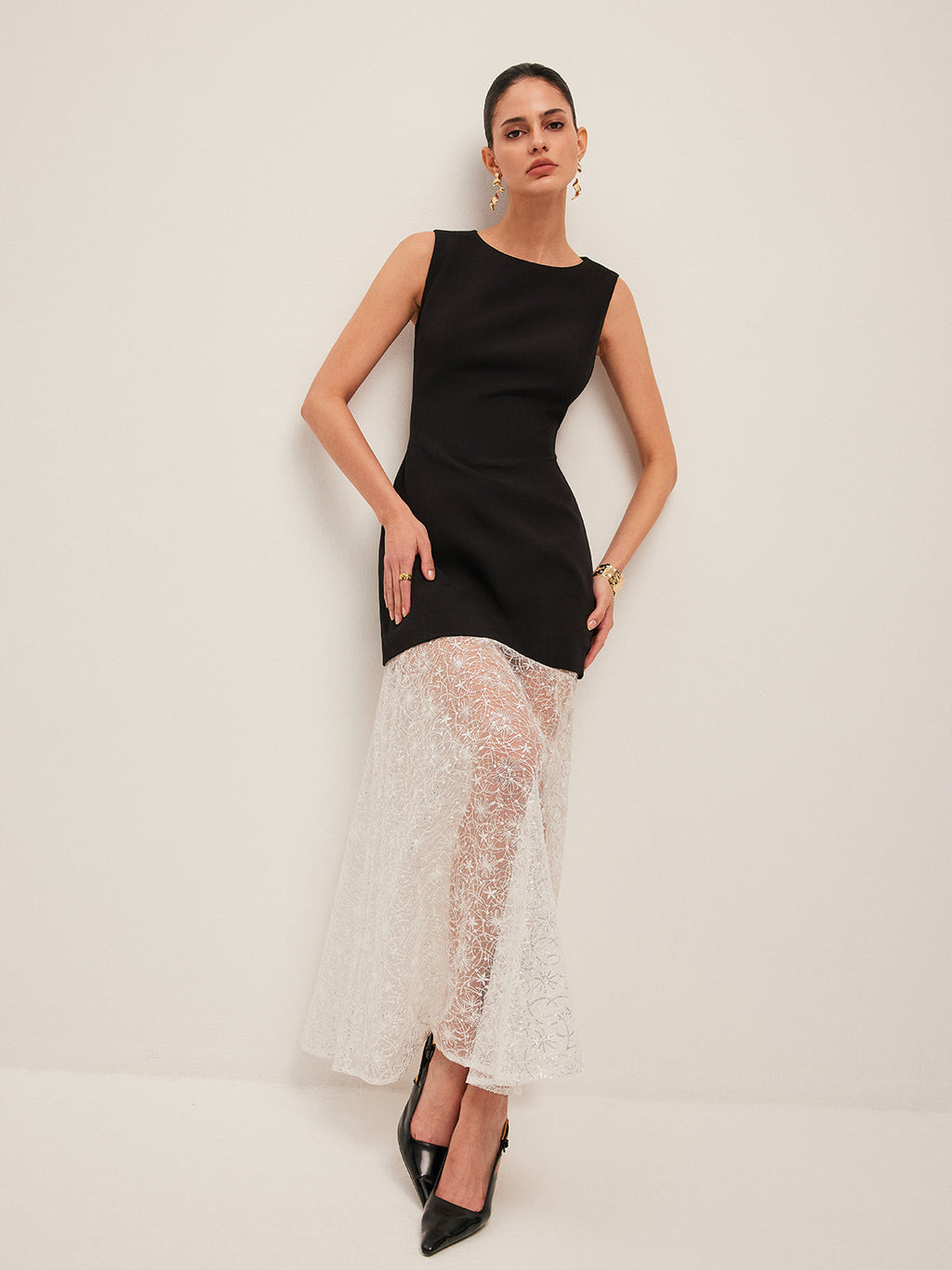 Women’s Embroidered Sheer Lace Maxi Dress – Sleeveless Elegant Wedding & Party Dress